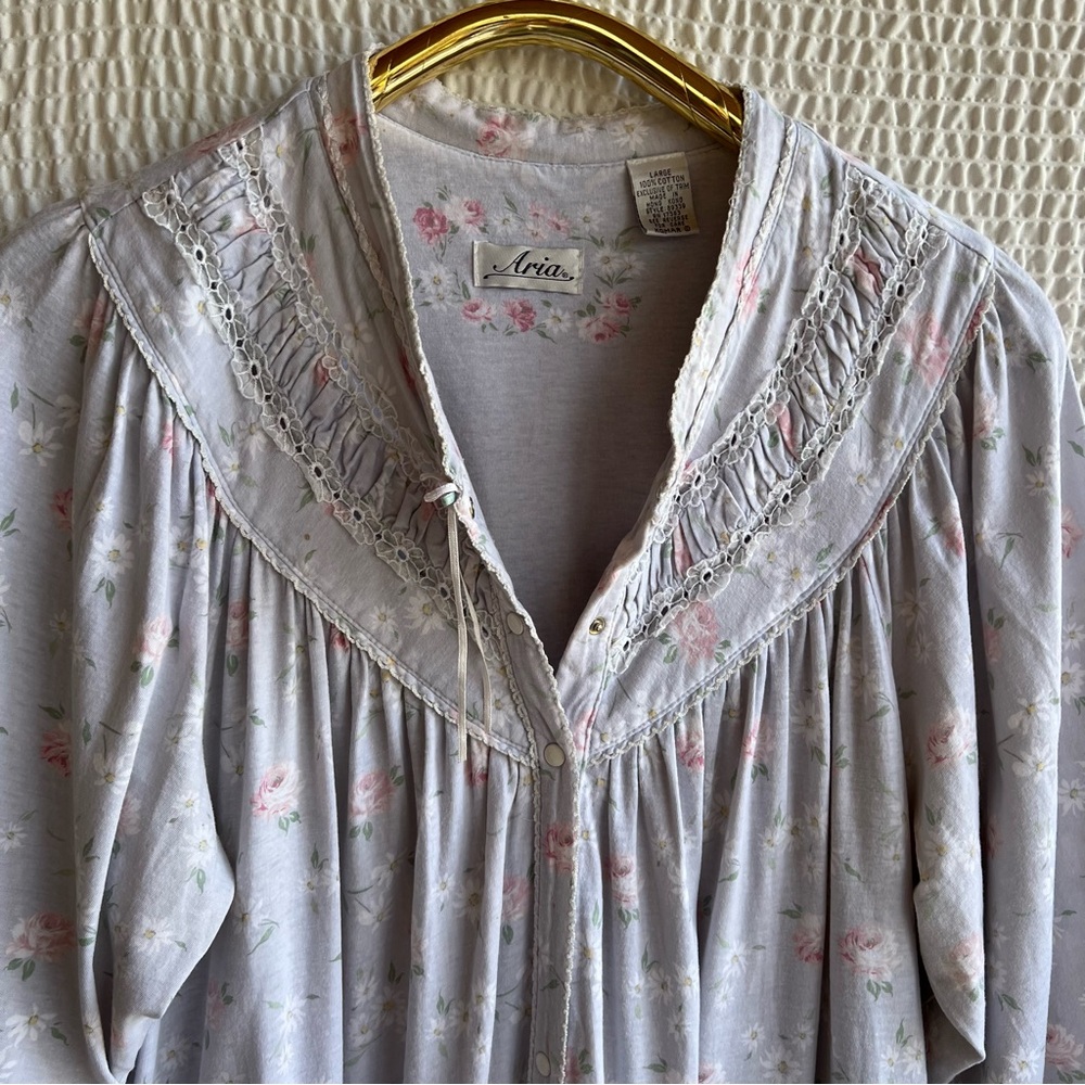 Vtg Robe Praire Conservative Long Snaps Eyelet Smocked Hong Kong Aria Cotton L